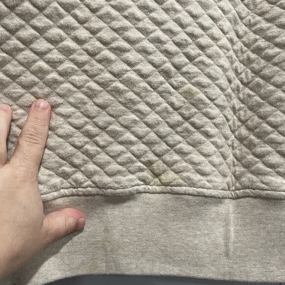 Preppy J Crew Mens Fleece Quilted Crewneck Sweatshirt Large Oatmeal Beige FLAW - Picture 4 of 7